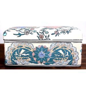 XL ANDREA by SADEK BLUE PINK CHINESE JADE PORCELAIN DRESSER TRINKET JEWELRY BOX